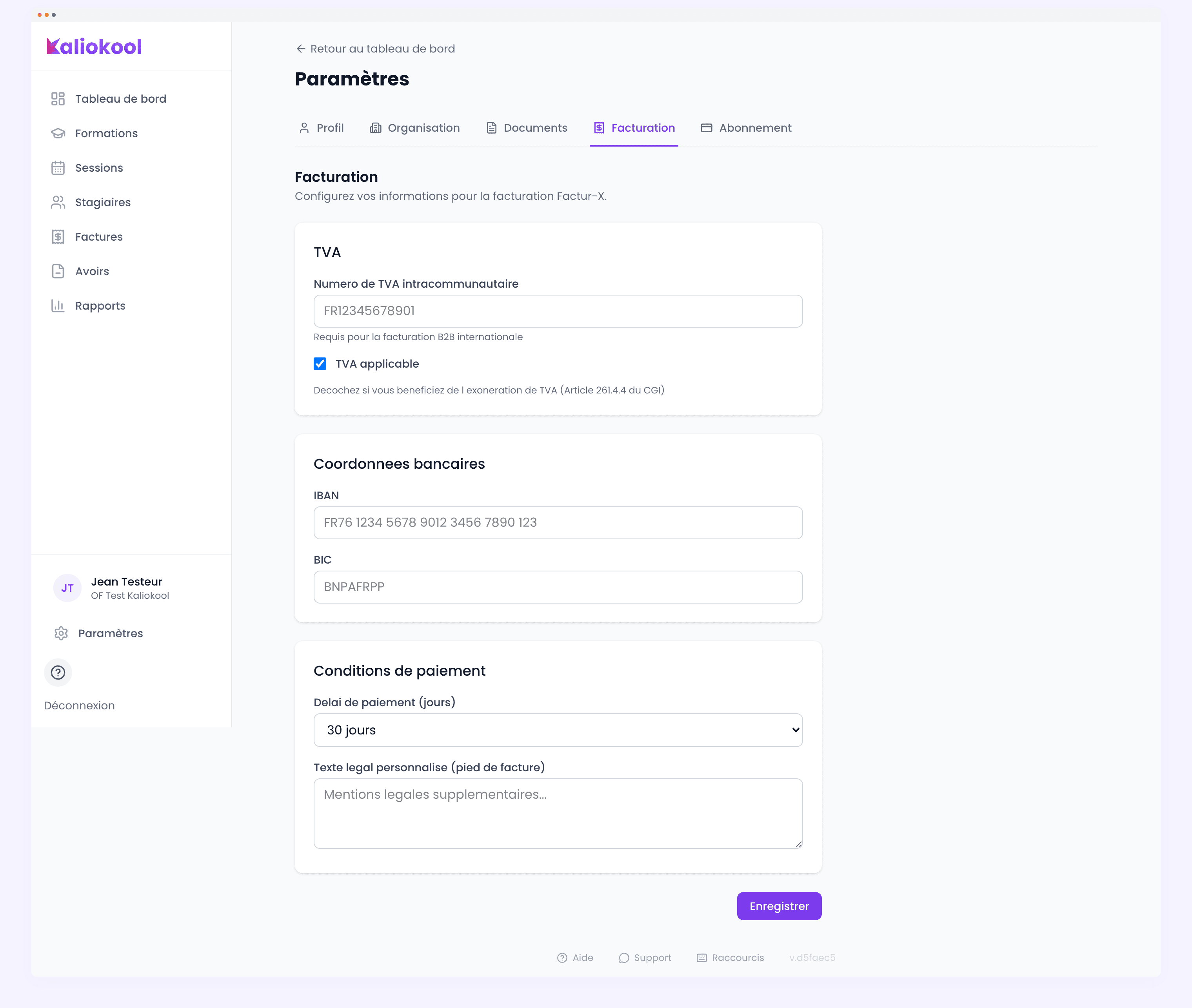 Page de facturation Factur-X