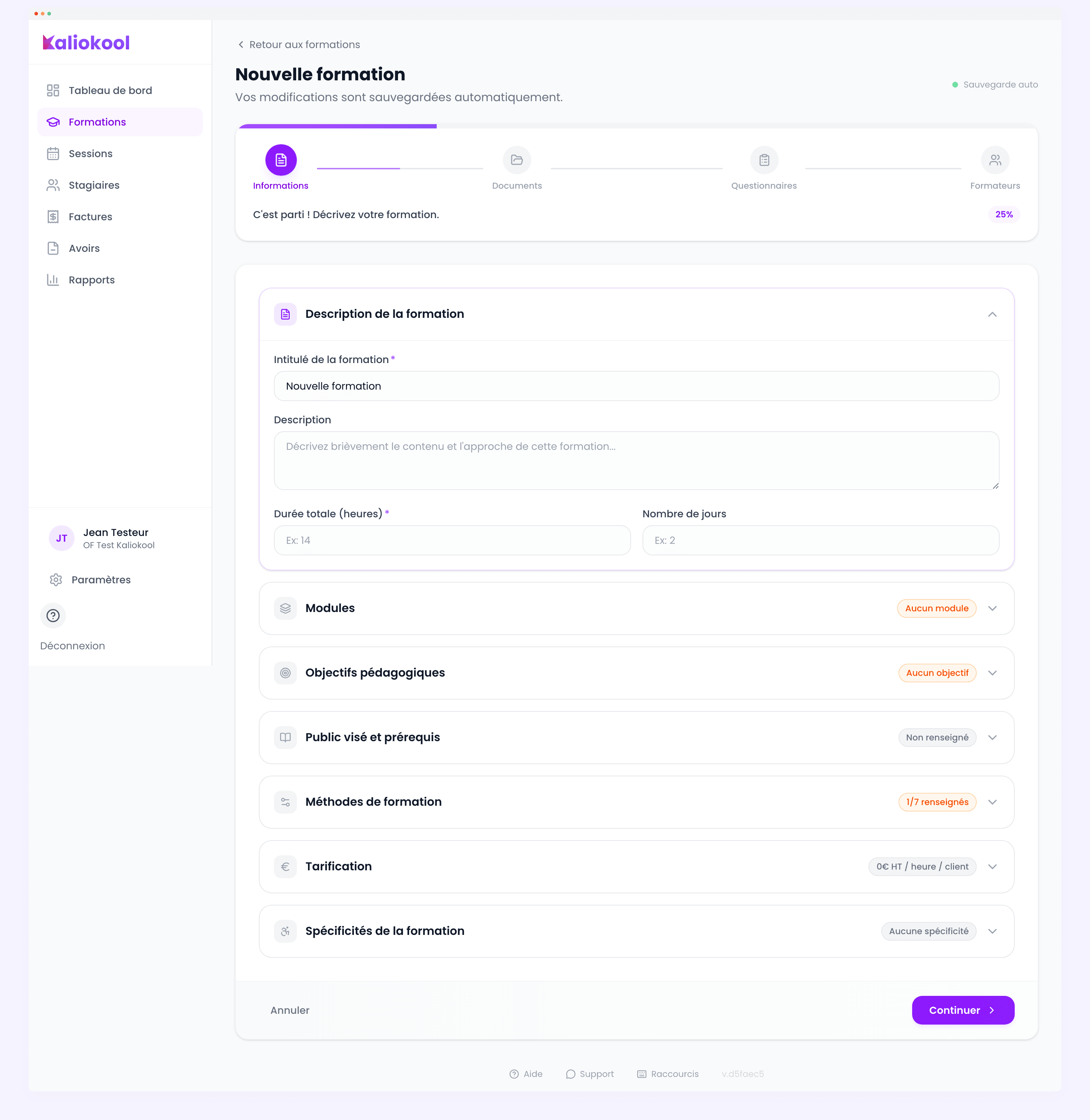 Assistant de création de formation