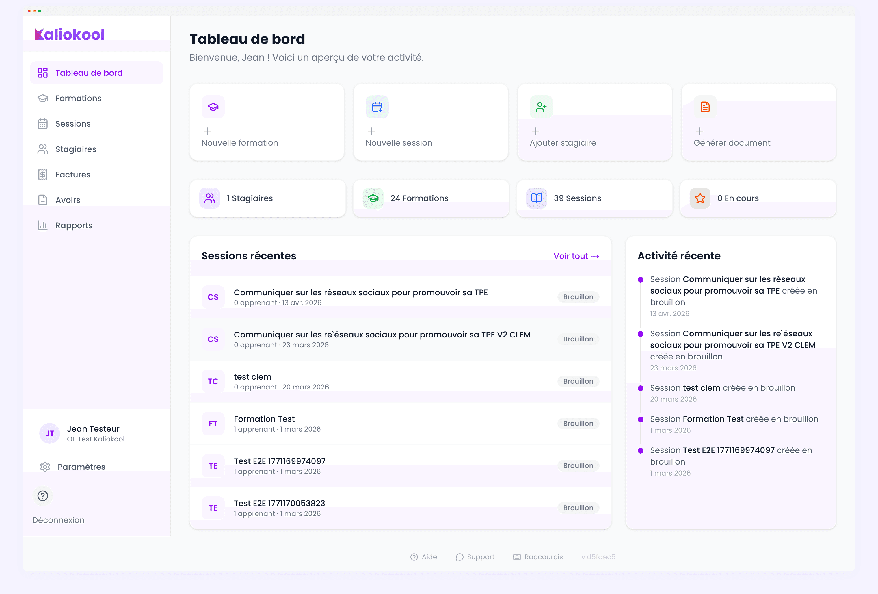 Tableau de bord avec indicateurs Qualiopi
