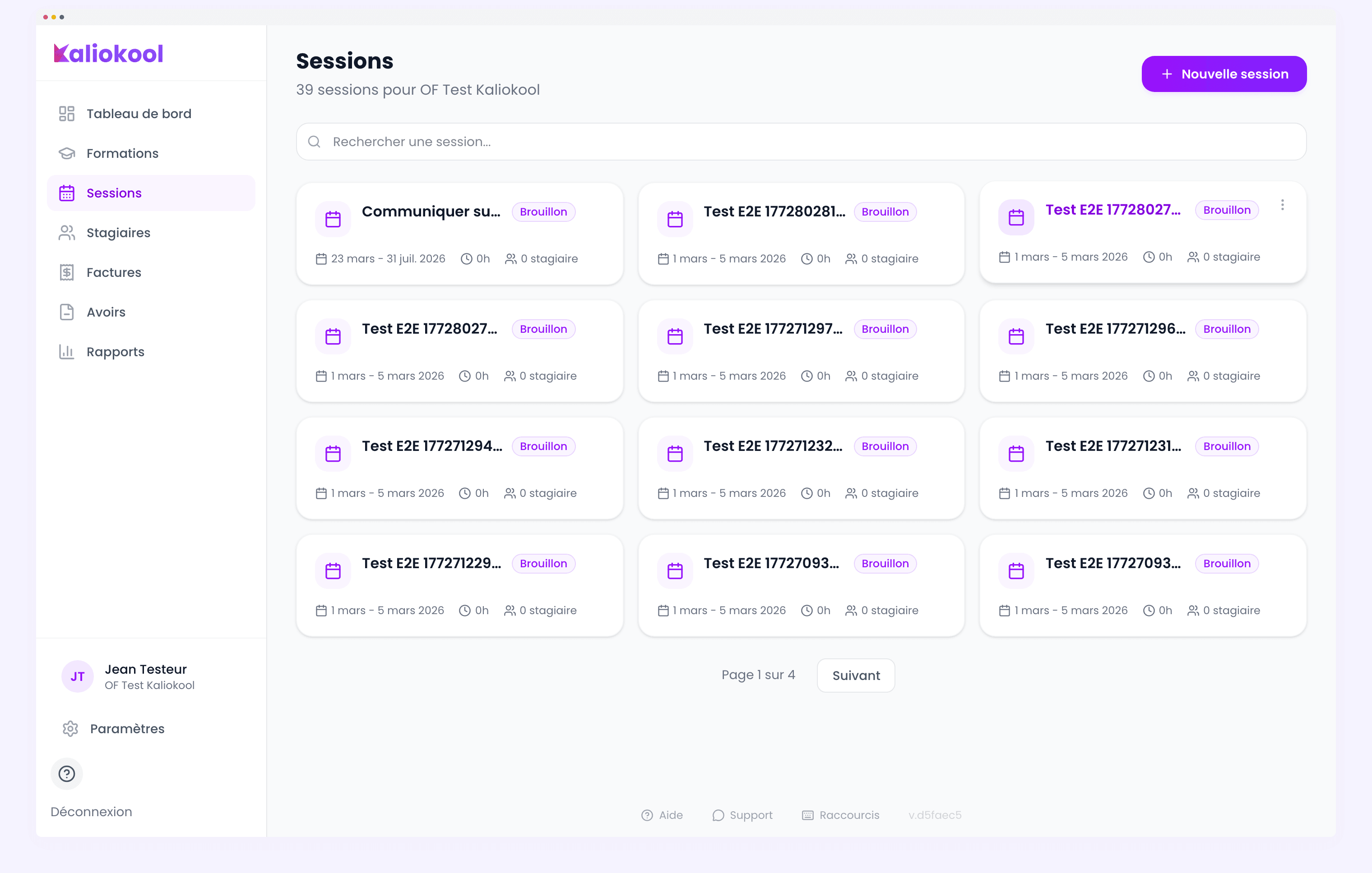Liste des sessions